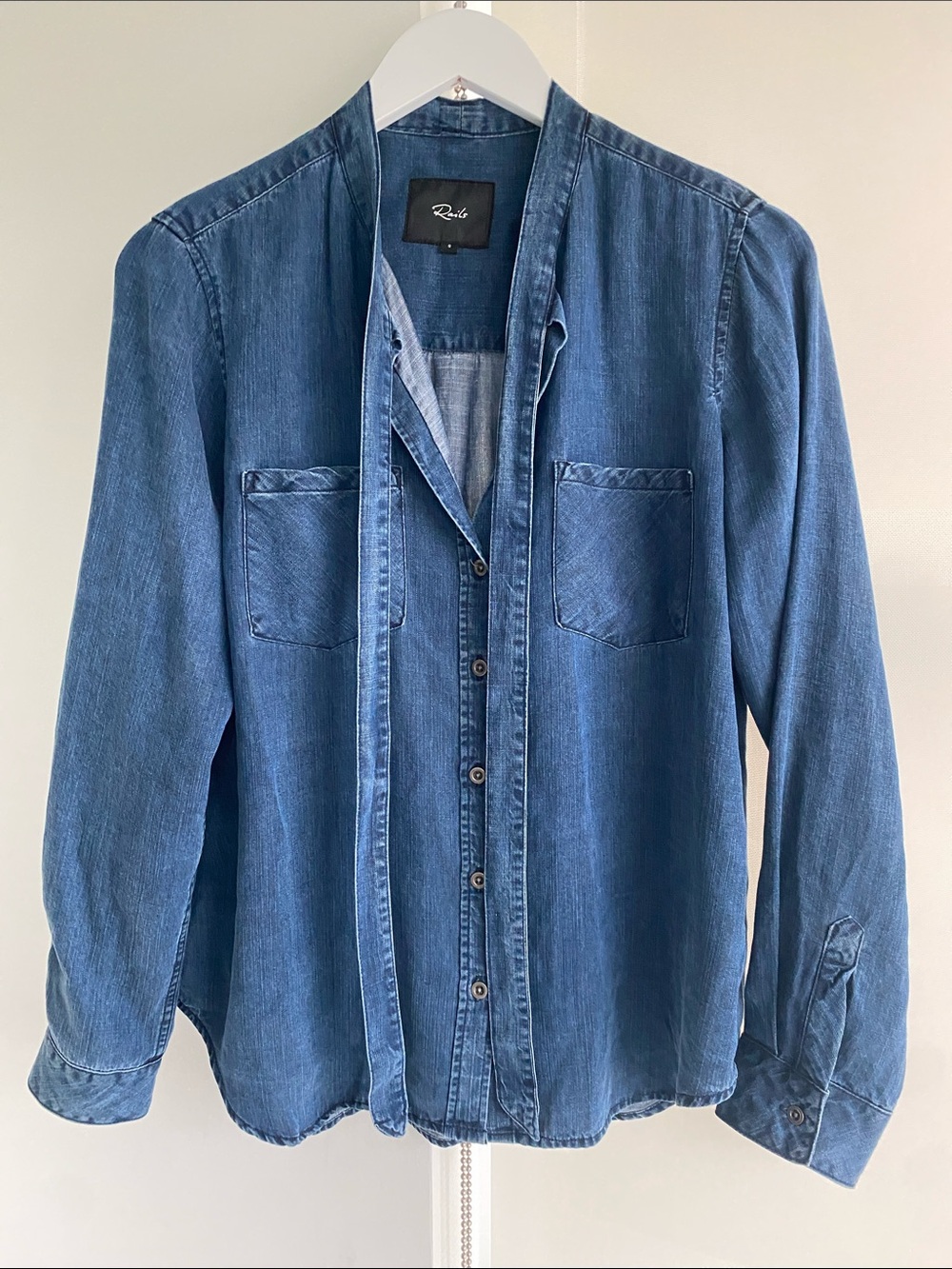 Rails Rosalee Blouse Shirt Size Small 100% Lyocell Tencel Blue